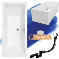 Besco QUADRO ligbad 170 x 75 cm wit met baddrager met bamboe badplank