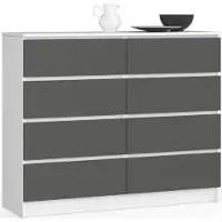 Akord Ladekast K120 met 8 Lades / Furniture Factory / Wit - Grafietgrijs / 120 x 99 x 40 cm