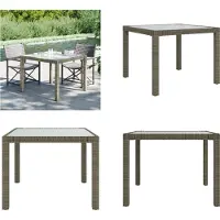 vidaXL Tuintafel 90x90x75 cm, gehard glas, polyrotan, grijs - Tuintafel - Tuintafels - Tafel - Tafels