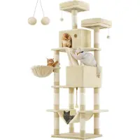 Feandrea grote krabboom, 206 cm hoog, XXL krabboom, met 13 krabpalen, 2 platforms, 2 verborgen ruimtes, een mand, een hangmat, en pluchen ballen