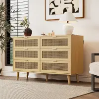 MODFU Keukenkast met 6 lades, buffetkast met metalen handgrepen, geschikt voor woonkamer, slaapkamer, schoenenkast, notenhout