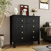 MODFU Kommode, dressoir met lades en gouden handgrepen, kast, make-up tafel, buffet voor woonkamer, slaapkamer, kinderkamer, tienerkamer en kantoor, zwart