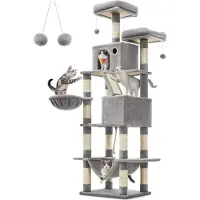 Feandrea grote krabboom, 206 cm hoog, XXL krabboom, met 13 krabpalen, 2 platforms, 2 verborgen ruimtes, een mand, een hangmat en pluchen ballen