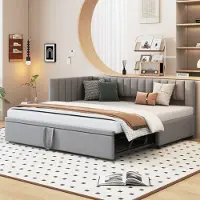 Flieks gestoffeerde slaapbank 90x200 cm met uittrekbaar bed, houten bed, kinderbed, slaapbank met lattenbodem, dagbed, multifunctioneel bed, fluweel, grijs