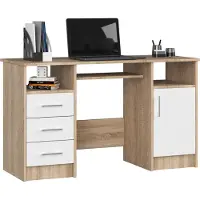 Akord Bureau ANA met 3 Laden / Computerbureau / Computer Tafel / Bureautafel / Sonoma Eik - Wit / 124 x 77 x 52 cm
