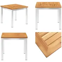 vidaXL Tuin bijzettafeltje 45x45x38 cm, massief acaciahout, roestvrij staal - Bijzettafeltje - Bijzettafeltjes - Tuintafel - Tuintafels