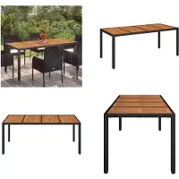 vidaXL Tuintafel met houten blad, zwart, 190x90x75 cm, polyrotan - Tuintafel met houten blad - Tuintafels met houten bladen - Tuinmeubels - Eettafel