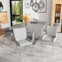 OKWISH eettafelsstoel, gestoffeerde stoel, set van 4 stuks met metalen zilveren poten, keukenstoel met rugleuning, stoel voor woonkamer en slaapkamer, fluweel, grijs