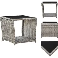 vidaXL Salontafel grijs, 45 x 45 x 40 cm, polyrotan en glas - Tuintafels