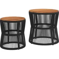 Syfax Tuinbijzettafels 2 st met houten blad poly rattan zwart