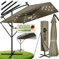 Tillvex Aluminium Parasol rechthoekig Ø 330 cm met led-zonne-energie + afdekking met zwengel | Zweefparasol met standaard en windscherm, uv-bescherming, waterdicht, 360 graden draaibaar