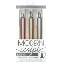 Ooly - Modern Script - Vulpennen & notitieboekje - 3 Stuks - Zwart schrijvend (Goud, roségoud & zilver)
