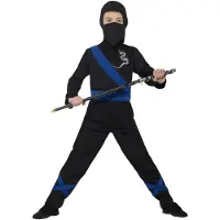 Smiffys Kostüm - Ninja Assassin - Schwarz/Blau - - 10-12 Jahre (140-152) - Kostüme