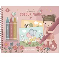 Little Dutch Rosa & Friends - magisch knutselboek - 20 voorbedrukte pagina’s en 3 houten kleurpotloden