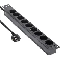 InLine 19'' stekkerdoos - CEE 7/7 - 9x CEE 7/3 - zonder schakelaar / zwart - 2 meter