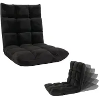 Mendler Vloer fauteuil -N43, relax vloer kussen opklapbare fauteuil 6 ligstanden, stevig frame fluweel ~ zwart