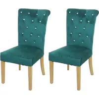 Mendler Set van 2 eetkamerstoelen HWC-D22, stoel voor de keuken, met knopen, fluweelstof, donkergroen, poten in goudkleur