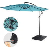 Mendler Acerra zweefparasol, parasol, Ø 3m kantelbaar, polyester/staal 11kg ~ turquoise-blauw met voet