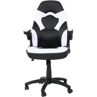Mendler Bureaustoel -K13, draaistoel gamestoel, ergonomisch, verstelbare armleuning, kunstleer ~ zwart-wit