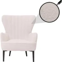 Mendler Loungestoel -K37, cocktail/oor fauteuil gestoffeerde stoel retro vintage stof bouclé (600g/m²) Oeko-Tex ~ wit