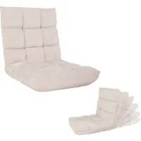 Mendler Vloer fauteuil -N43, relax vloer kussen opklapbare fauteuil 6 ligstanden, stevig frame fluweel ~ creme-grijs