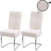 Mendler Set van 2 eetkamerstoelen HWC-G56, keukenstoel, losse stoel met rugleuning, metaal, stof/textiel chenille, crème