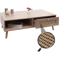 Mendler Salontafel -M39, woonkamertafel bijzettafel sofatafel, lade Kubu rotan hout melamine, 37x110x59cm eiken-look