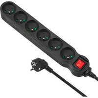 Macleans MCE225 verlengsnoer, 1,5 meter, 6 stopcontacten, voor gebruik binnenshuis, zwart