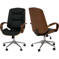 Mendler Bureaustoel -O83, draaistoel directiestoel, kunstleer (280 g/m²) gebogen hout MVG-gecertificeerd walnootlook ~ zwart