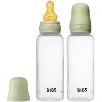 BIBS - Baby Bottle Round Latex 2 Pack Medium Flow - Sage - 270 ml