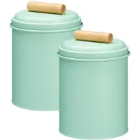Excellent houseware Voorraadpot / koekjes bewaarblik Bart - 2x - 14 x 20 cm - metaal - mintgroen - keuken voorraadpotten