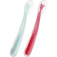Sophie La Girafe Siliconen lepels - Kinderbestek - Lepel - Bestek kind - Vaatwasser bestendig - Rood/Blauw - Set van 2