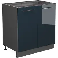 Vicco Keukenonderkast Fame-Line, Donkerblauw hoogglans/Antraciet, 80 cm zonder werkblad