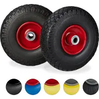 Relaxdays steekwagenwiel set van 2 stuks - rubberband - bolderkar - 100 kg - stalen velg zwart-rood