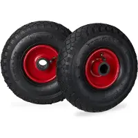 Relaxdays steekwagenwiel - 3.00-4" - set van 2 - luchtband - stalen velg - 25 mm as - zwart-rood