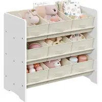 Songmics Kinderplank met 9 opbergdozen van vliesstof, Wolk wit