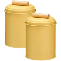 Excellent houseware Voorraadpot / koekjes bewaarblik Bart - 2x - 14 x 20 cm - metaal - geel - keuken voorraadpotten