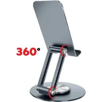 Forcell , Universele opvouwbare bureauhouder Fold Stand 3 van aluminium met draaibare ronde voet, Grijs