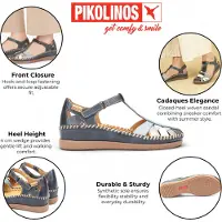 Pikolinos dames sandalen met halfopen sleehak van oceaanblauw leer - Cadaques