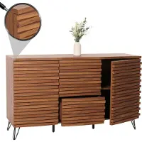 MCW Dressoir -M49, ladekast highboard, 3D design opbergvakken, MDF metaal 85x142x44cm ~ walnoot look