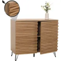 MCW Ladekast -M49, buffetkast highboard, 3D design opbergvakken, massief hout mangometaal 85x95x45cm ~ natuur