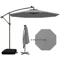 Costway Tuinparasol Met Verlichting - Met 2 Zandzakken - 300cm - Grijs
