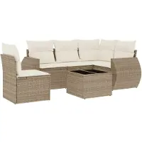 vidaXL 6-delige Loungeset met kussens poly rattan beige