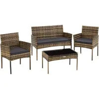 TecTake - Wicker tuinset Palese - Zitgroep voor 4 personen - Tuinmeubelset met loungebank, tuintafel en 2 tuinstoelen inclusief zitkussens - Tuinmeubelen - Waterafstotend - Grijs