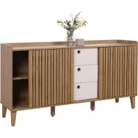 MCW Dressoir -M48, ladekast, opbergvak met schuifdeur, MDF 81x150x40cm ~ naturel, laden wit