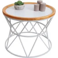 Mendler Salontafel -N32, salontafel bijzettafel loungetafel sofatafel woonkamertafel, metalen frame hout Ø66cm wit