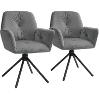 TecTake Draaifauteuil Lenia - Set van 2 Draaifauteuils met Armleuning - Draaibare Eetkamerstoel - Draaibare Fauteuils - Gestoffeerd - Fluweellook Antraciet/Zwart