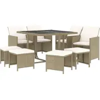 vidaXL 9-delige tuinset met kussens, van polyrotan, beige