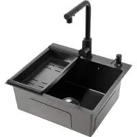 OEM Keukenwastafel, uittrekbare kraan, enkele kom, zwart