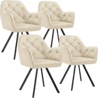 TecTake 4x tectake Fluwelen Draaistoel Lucia - Eetkamerstoel - Creme/Zwart